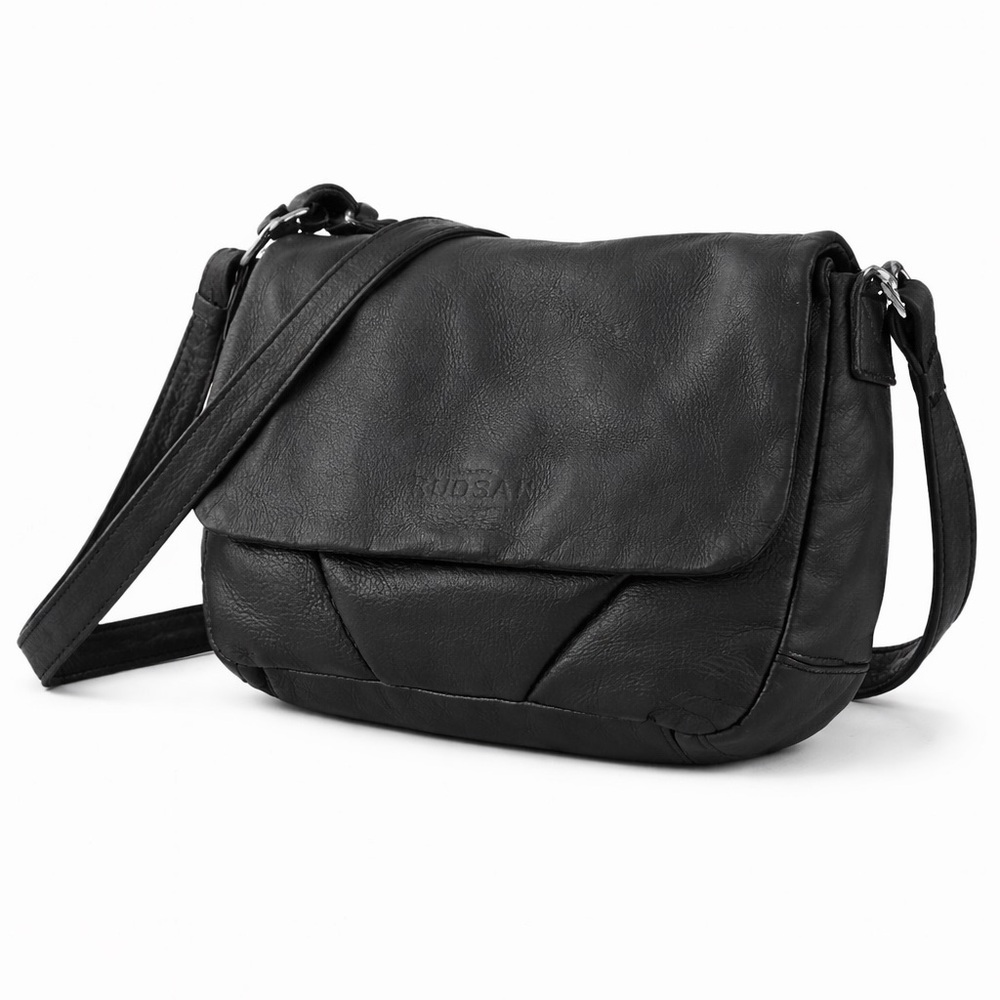 RUDSAK Black Leather Flap Crossbody Bag